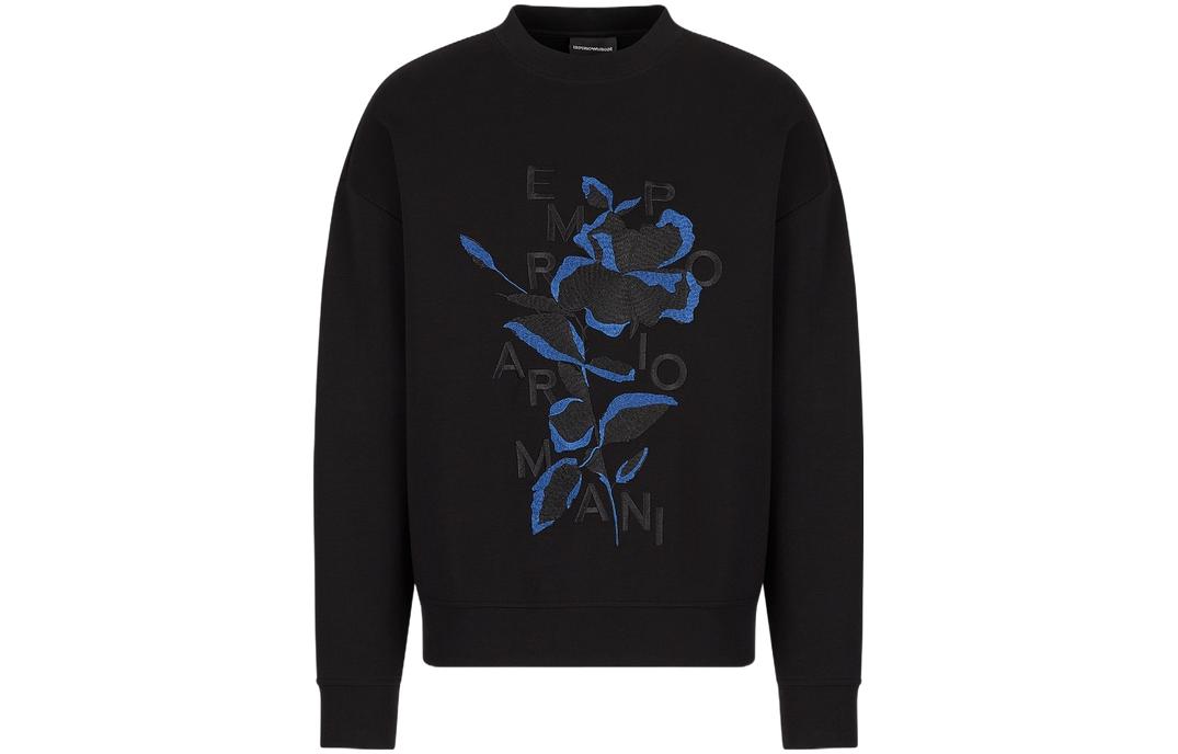 EMPORIO ARMANI SS23  Floral Embroidered Crewneck Pullover Sweatshirt. 3R1MBB-1JHSZ1-0999
