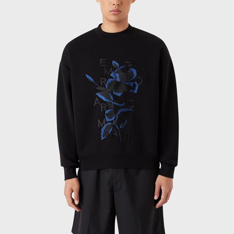 Shop EMPORIO ARMANI SS23 Baju Sweatshirt Crewneck Sulaman Bunga. 3R1MBB-1JHSZ1-0999