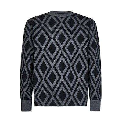 Emporio Armani SS23 Gray Checkered Crewneck Sweater Long Sleeve Casual Wear 6L1MW5-1M30Z-F641