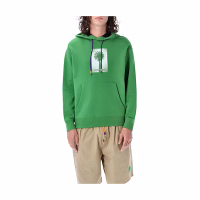 EMPORIO ARMANI SS23 Green Hoodie with Beach Hut Print. 3L1M7C-1JVHZ-0537