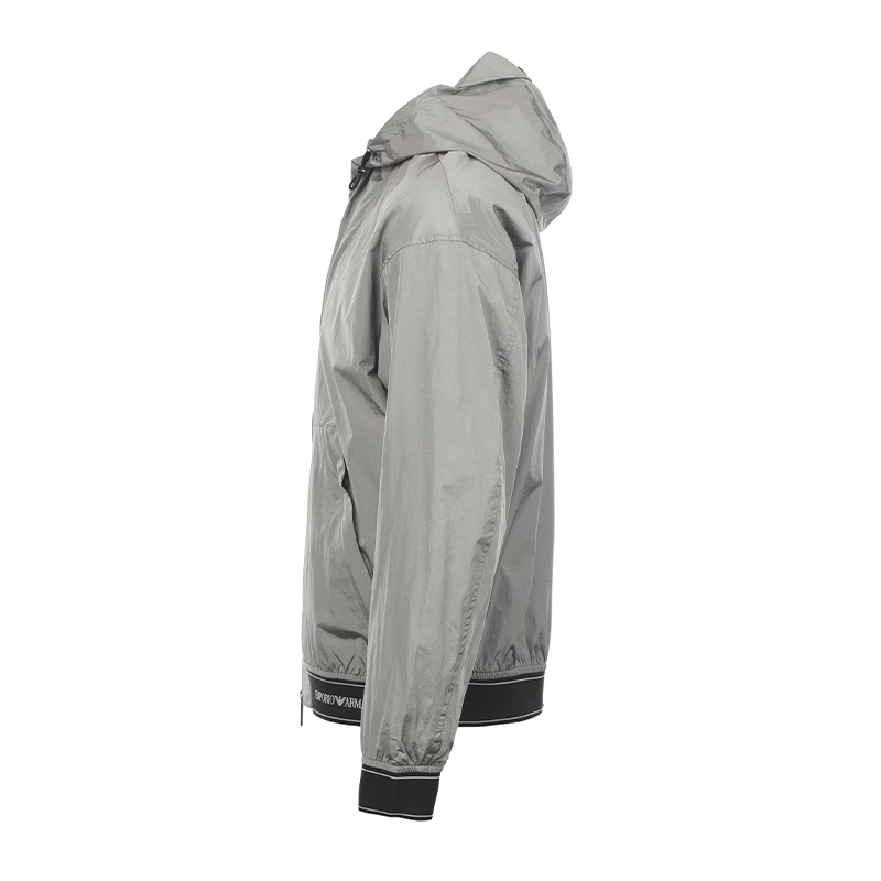 Shop EMPORIO ARMANI SS23 グレー レタープリント ジップフーディージャケット 3R1BR8-1NKWZ-0634