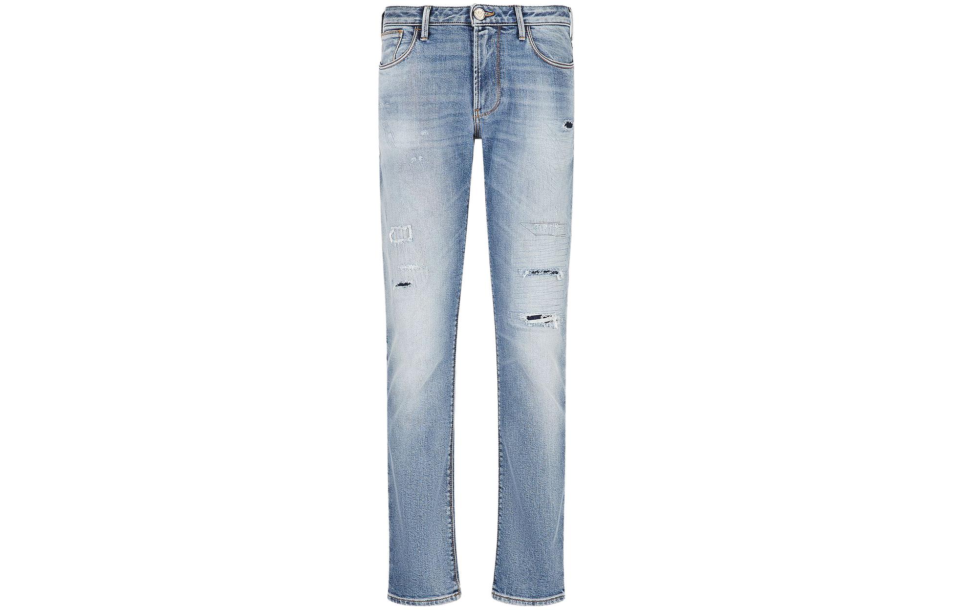 Emporio Armani SS23  Light Blue Distressed Button-Fly Jeans. 3R1J06-1D33Z-0943