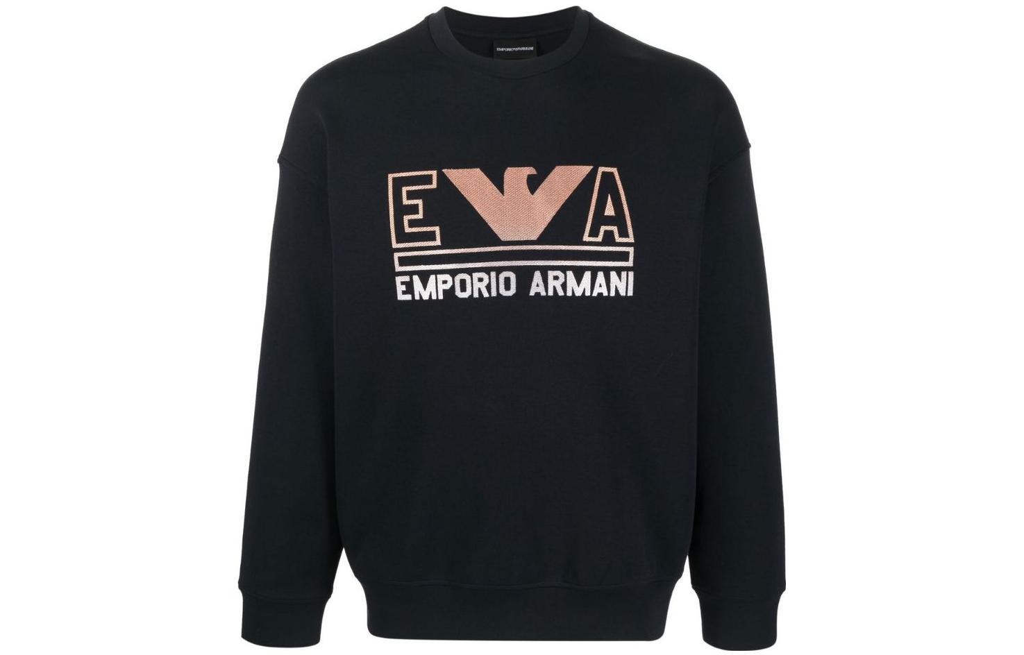 Emporio Armani SS23  Logo Embroidered Crewneck Sweatshirt Navy Blue. 3R1MBT-1JHSZ-09K5