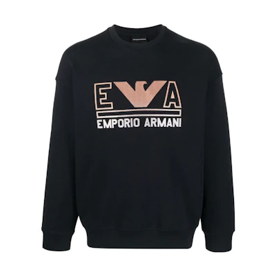 Emporio Armani SS23 Logo Embroidered Crewneck Sweatshirt Navy Blue. 3R1MBT-1JHSZ-09K5