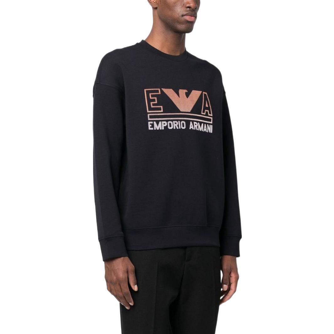 Purchase エンポリオアルマーニ SS23 ロゴ刺繍 クルーネック スウェットシャツ ネイビーブルー 3R1MBT-1JHSZ-09K5