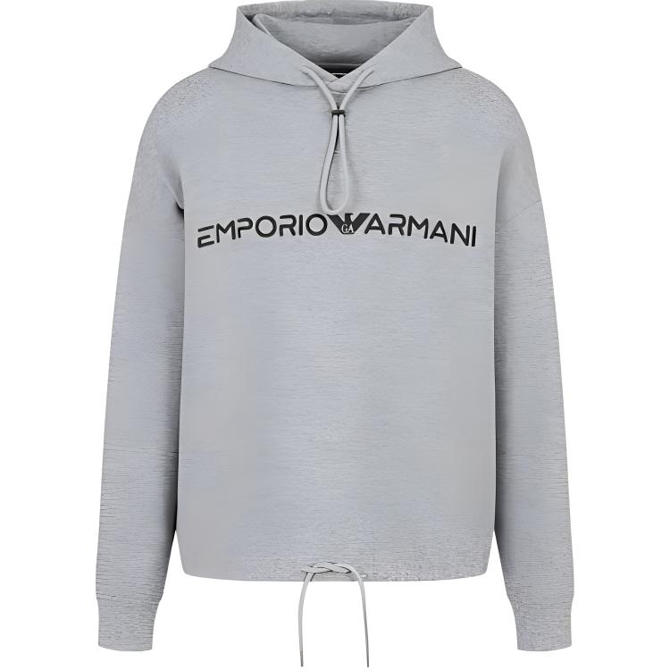 Buy EMPORIO ARMANI SS23  Logo Embroidered Drawstring Hoodie - Gray. 3R1MBC-1JHSZ-0630