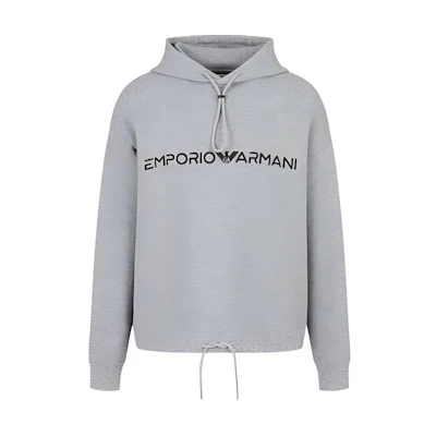 EMPORIO ARMANI SS23 Logo Embroidered Drawstring Hoodie - Gray. 3R1MBC-1JHSZ-0630