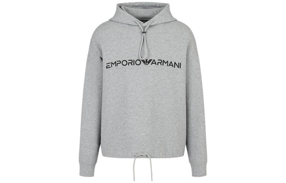 Order EMPORIO ARMANI SS23  Logo Embroidered Drawstring Hoodie - Gray. 3R1MBC-1JHSZ-0630