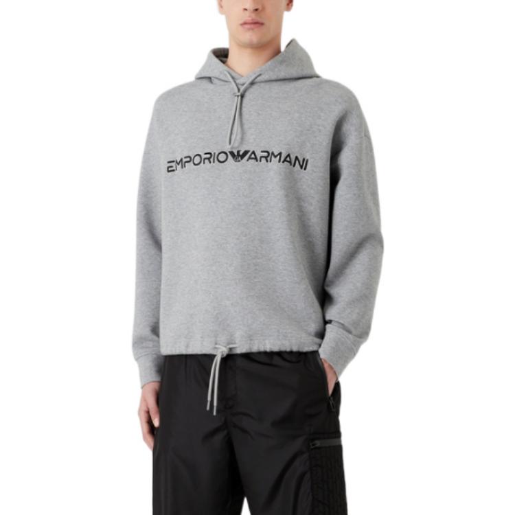 Lookbook EMPORIO ARMANI SS23  Logo Embroidered Drawstring Hoodie - Gray. 3R1MBC-1JHSZ-0630