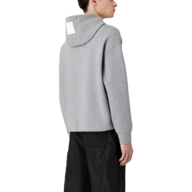 Shop EMPORIO ARMANI SS23  Logo Embroidered Drawstring Hoodie - Gray. 3R1MBC-1JHSZ-0630