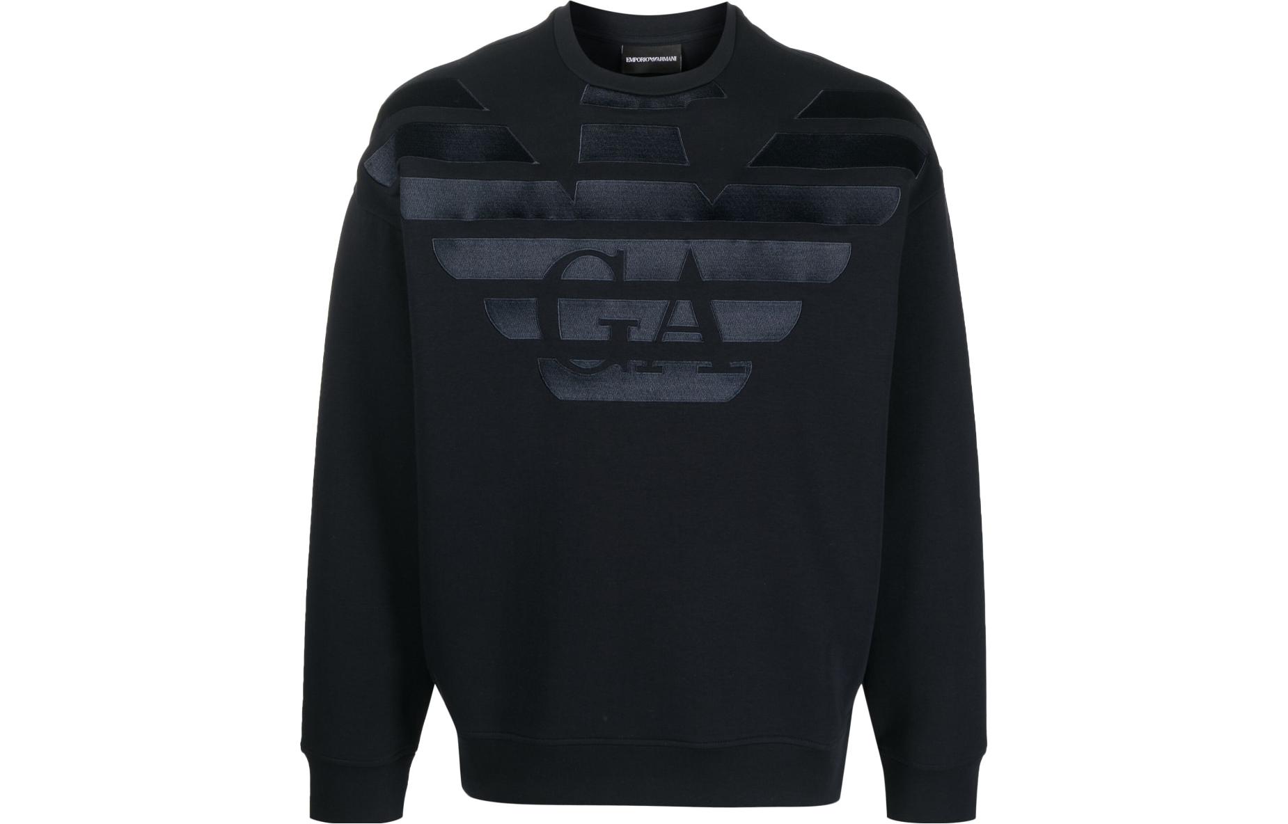 Order EMPORIO ARMANI SS23 海軍藍老鷹標誌圓領長袖衛衣。 3R1MDH-1JHSZ-09J0