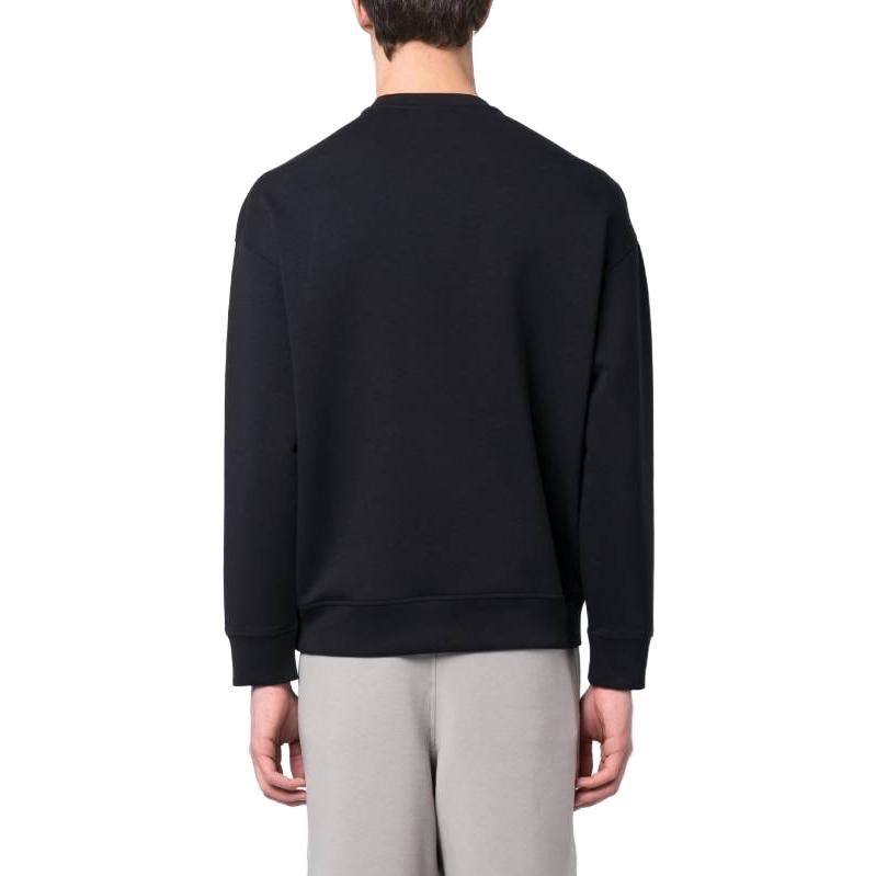 Shop EMPORIO ARMANI SS23 海軍藍老鷹標誌圓領長袖衛衣。 3R1MDH-1JHSZ-09J0