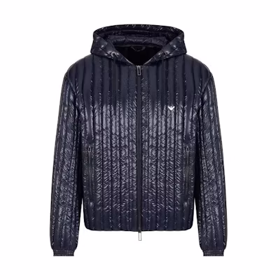 EMPORIO ARMANI SS23 Navy Blue Hooded Zip-Up Down Jacket 6R1B791-NKZZ1-0920