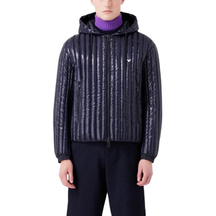 Shop EMPORIO ARMANI SS23 Chaqueta Acolchada con Capucha Azul Marino Cremallera. 6R1B791-NKZZ1-0920