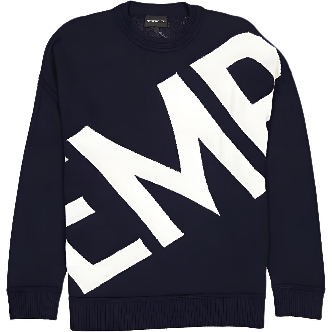 EMPORIO ARMANI SS23  Navy Blue Letter Intarsia Crewneck Knit Sweater 3K1MT9-1MD2Z-0920