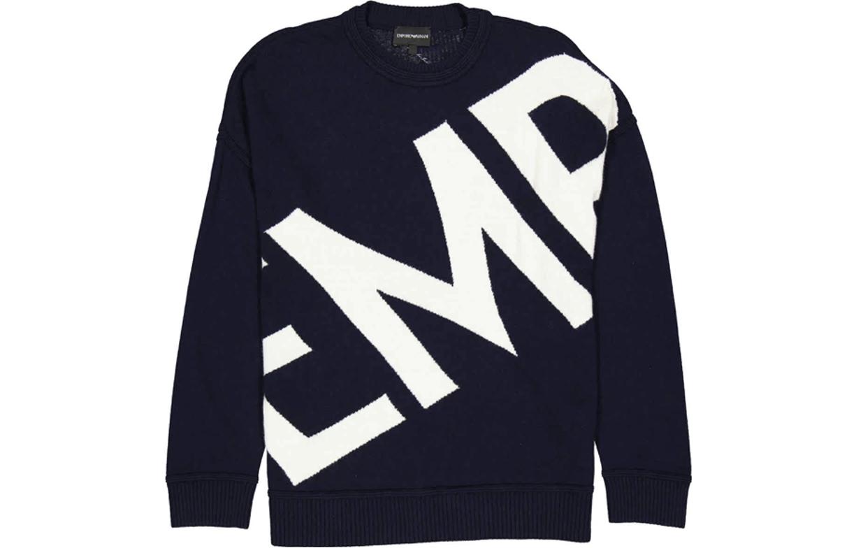 Order エンポリオアルマーニ SS23 ネイビーブルー レターインターシャ クルーネックセーター 3K1MT9-1MD2Z-0920