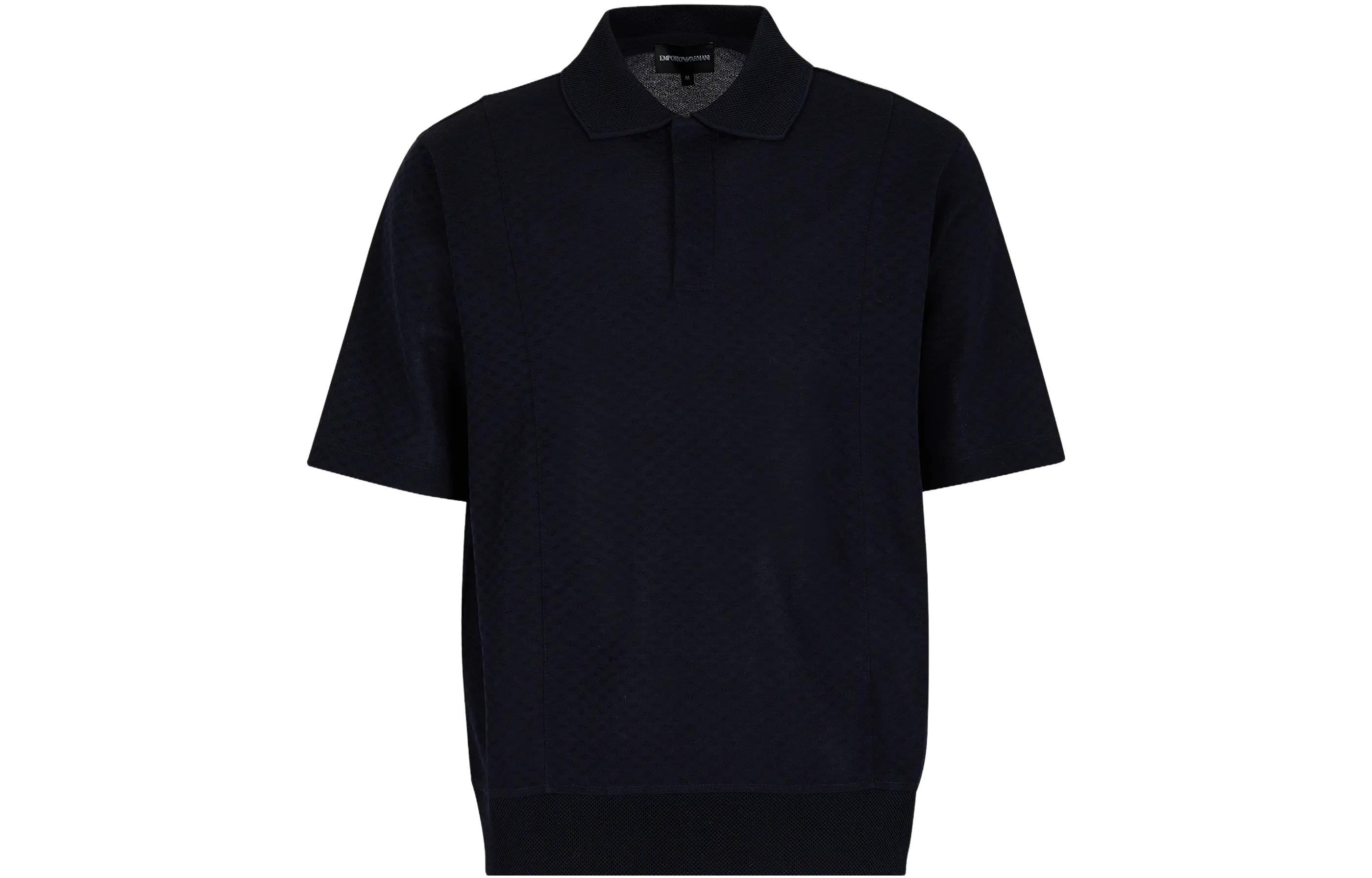Emporio Armani SS23  Navy Blue Textured Knit Short Sleeve Polo Shirt 3R1F6Q-1JZJZ-0922