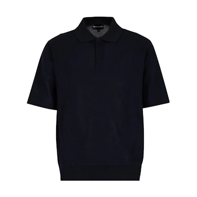 Emporio Armani SS23 Navy Blue Textured Knit Short Sleeve Polo Shirt 3R1F6Q-1JZJZ-0922