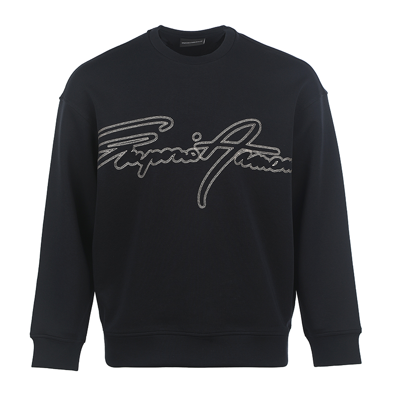 EMPORIO ARMANI SS23  Navy Crewneck Pullover Sweatshirt with Letter Print. 3R1MDK-1JHSZ-0920