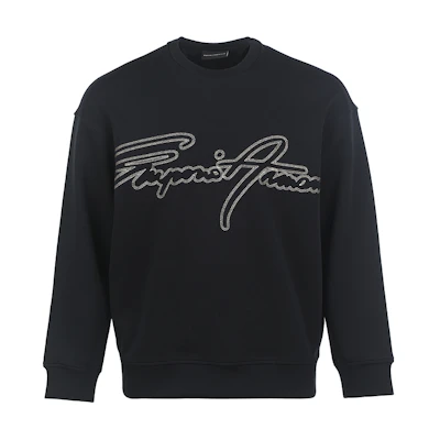 EMPORIO ARMANI SS23 Navy Crewneck Pullover Sweatshirt with Letter Print. 3R1MDK-1JHSZ-0920