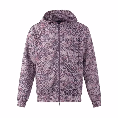 Emporio Armani SS23 Relaxed Mesh Hoodie Jacket in Gray Pink. H31R04-C1031-321