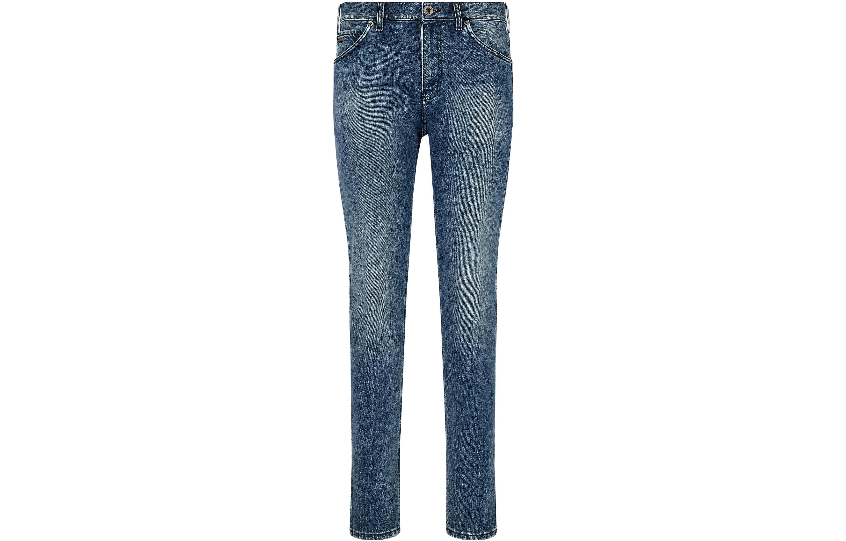 EMPORIO ARMANI SS23  Solid Button Mid-Rise Straight Denim Jeans Blue 3R1J16-1D0FZ-0942