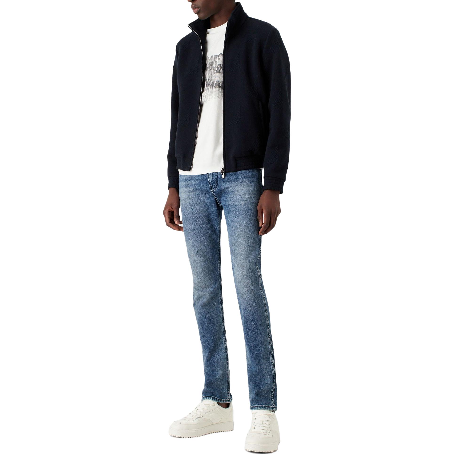 Shop EMPORIO ARMANI SS23 Seluar Jeans Denim Biru Potongan Lurus Mid-Rise Lelaki 3R1J16-1D0FZ-0942