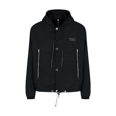 EMPORIO ARMANI SS23 Solid Color Drawstring Zip Hoodie Jacket - Black 6R1BU2-1NAMZ-0999