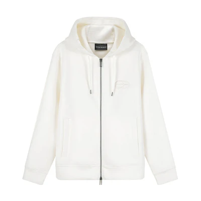 EMPORIO ARMANI SS23 Solid Logo Embroidered Hoodie Jacket Off-White 8N1ML6-1JHSZ-0101