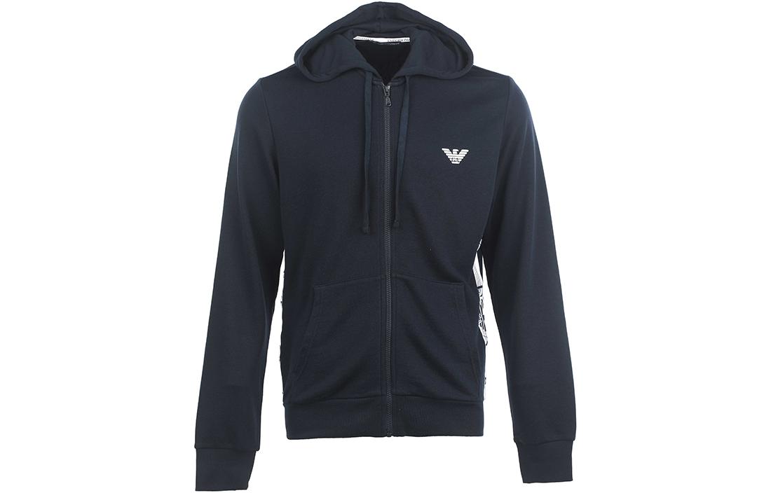 EMPORIO ARMANI SS23  Solid Logo Print Drawstring Hoodie - Navy Blue 111666-3R571-0135