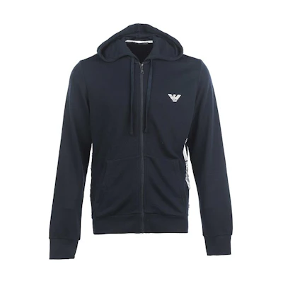 EMPORIO ARMANI SS23 Solid Logo Print Drawstring Hoodie - Navy Blue 111666-3R571-0135