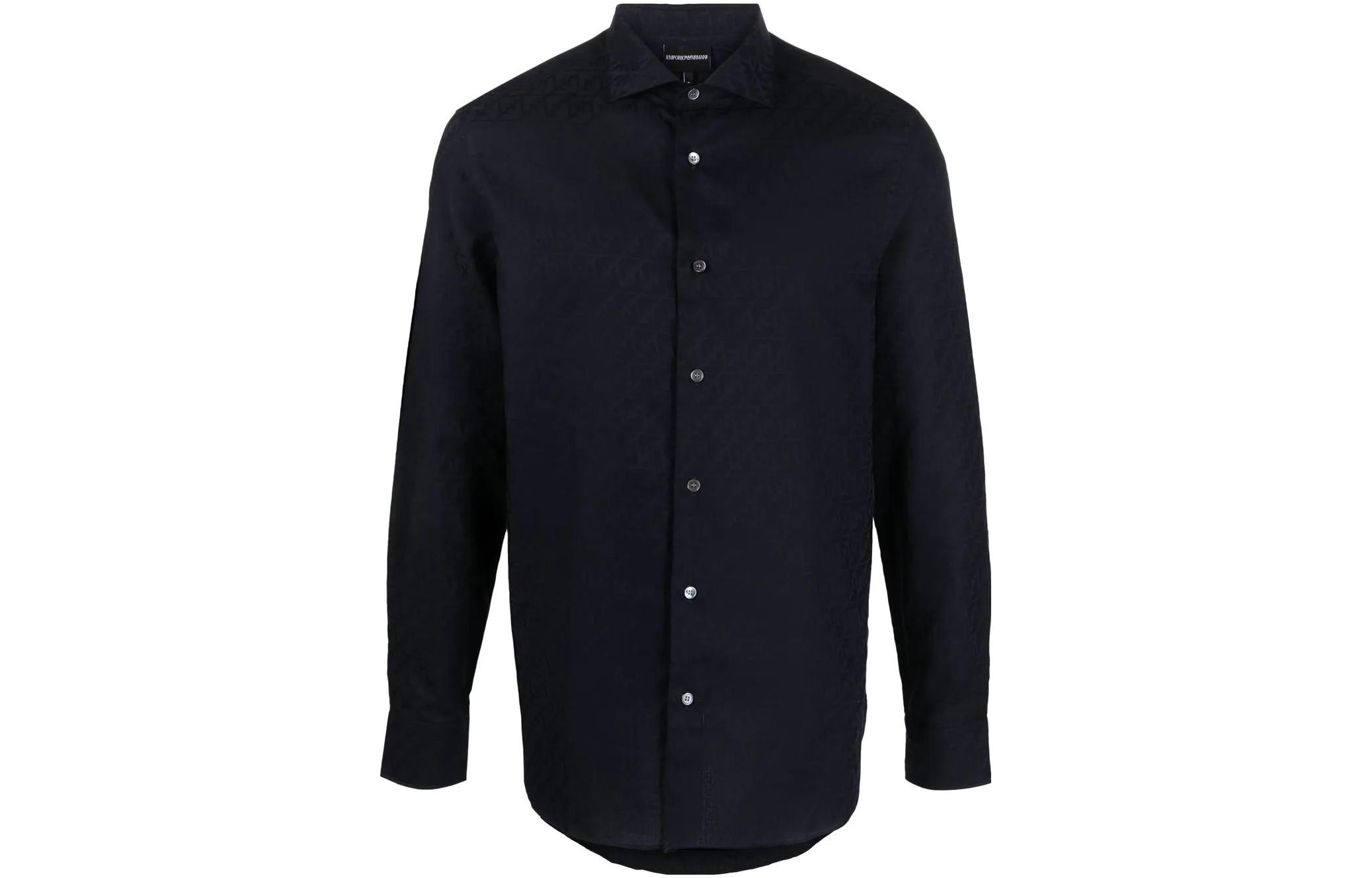 EMPORIO ARMANI SS23  Solid Navy Blue Long Sleeve Button-Up Shirt 3R1C86-1K0DZ-F9A8