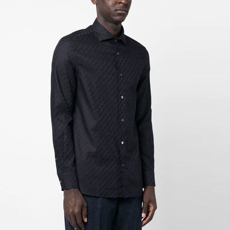 Purchase EMPORIO ARMANI SS23 Kemeja Lengan Panjang Biru Dongker Navy Solid Button-Up 3R1C86-1K0DZ-F9A8