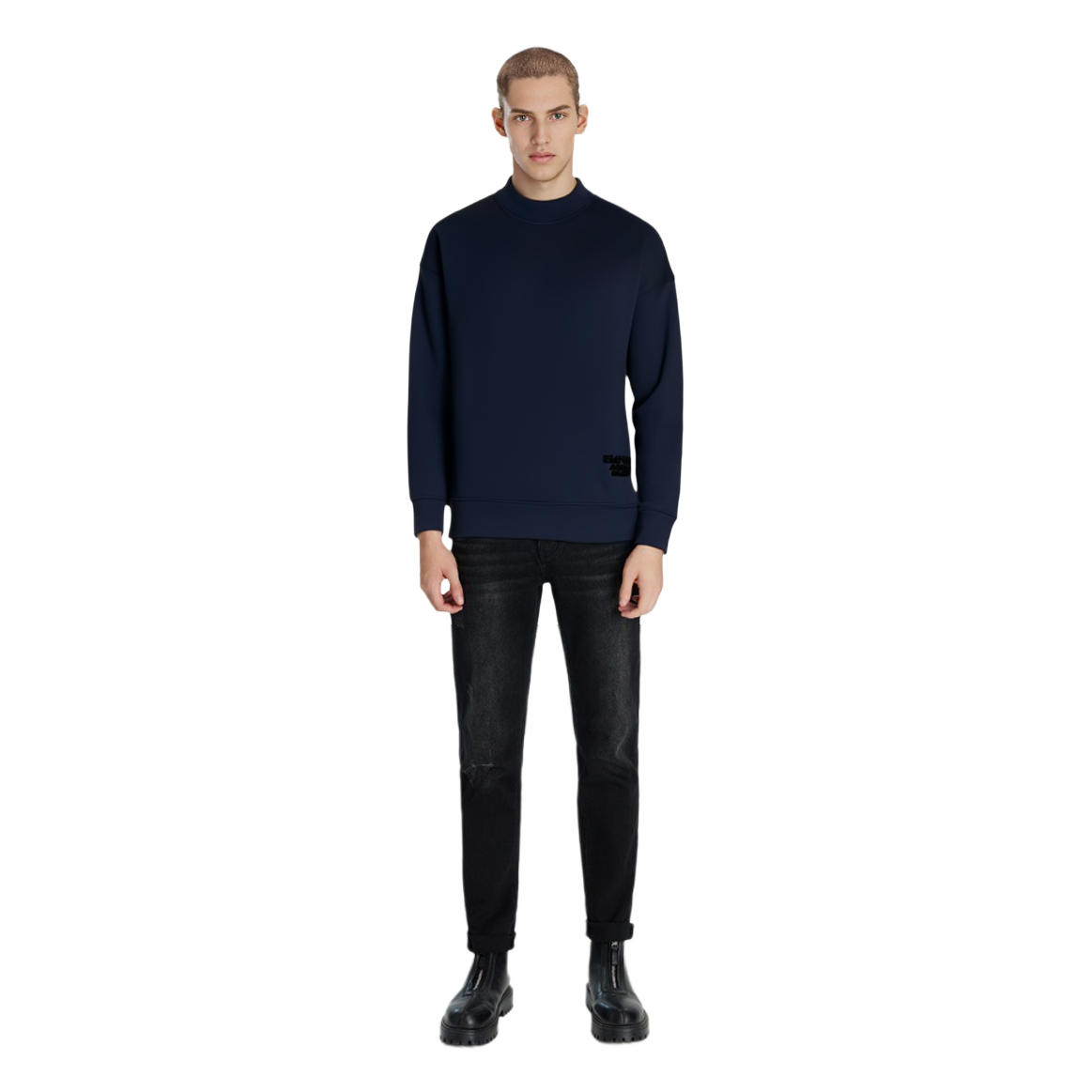Lookbook Emporio Armani SS23  Solid Pullover Navy Blue Long Sleeve Sweatshirt 3R1MBH-1JRHZ-0920