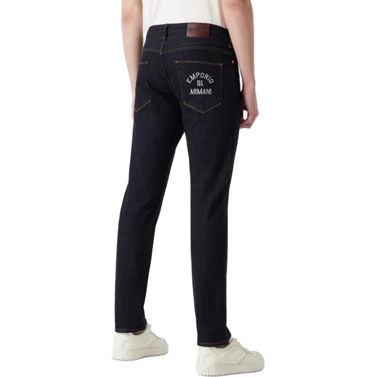 Shop EMPORIO ARMANI SS23 Jeans Denim Lurus dengan Sulaman Poket Biru 3R1J06-1DMWZ-F951