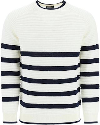 Emporio Armani SS23 Striped Logo Cotton Crewneck Sweater Cream Color. 3R1MXC-1MD1Z-0101 Buy Emporio Armani SS23 Striped Logo Cotton Crewneck Sweater Cream Color. 3R1MXC-1MD1Z-0101