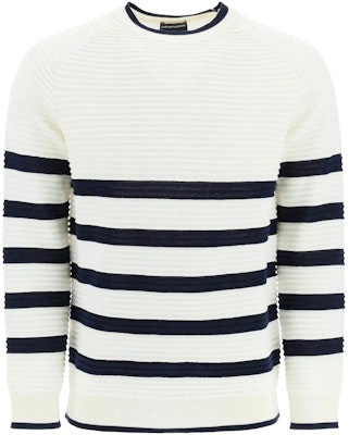 Emporio Armani SS23 Striped Logo Cotton Crewneck Sweater Cream Color. 3R1MXC-1MD1Z-0101 Order Emporio Armani SS23 Striped Logo Cotton Crewneck Sweater Cream Color. 3R1MXC-1MD1Z-0101