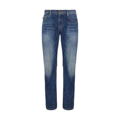 EMPORIO ARMANI SS23 Washed Straight Fit Jeans - Blue. 3G1J45-1D5QZ-0942