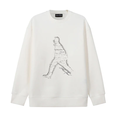 EMPORIO ARMANI SS23 White Embroidered Silhouette Crewneck Sweatshirt. 3R1MDQ-1JHSZ-0101