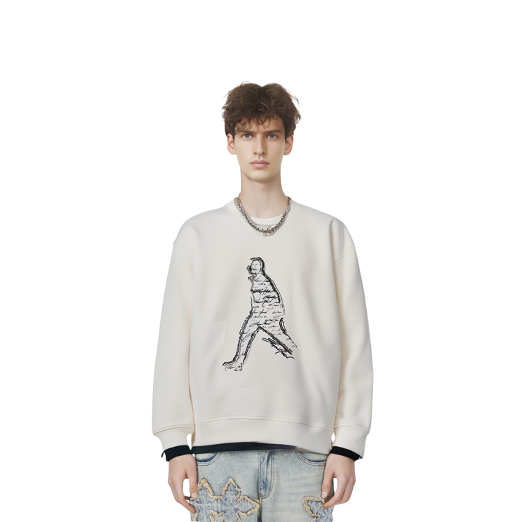 Shop EMPORIO ARMANI SS23  White Embroidered Silhouette Crewneck Sweatshirt. 3R1MDQ-1JHSZ-0101