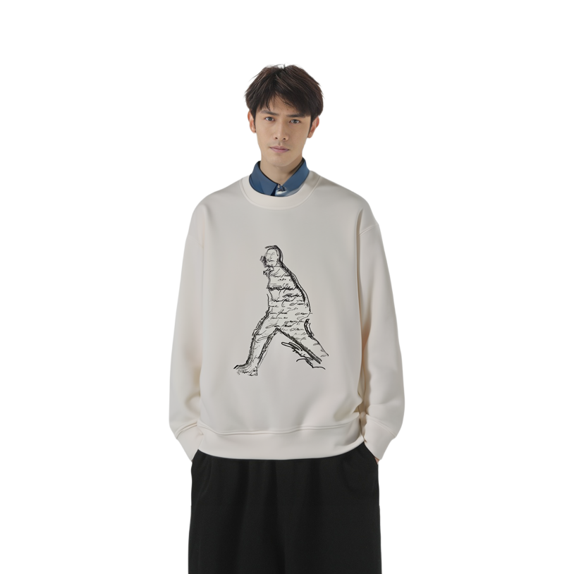 Purchase EMPORIO ARMANI SS23  White Embroidered Silhouette Crewneck Sweatshirt. 3R1MDQ-1JHSZ-0101