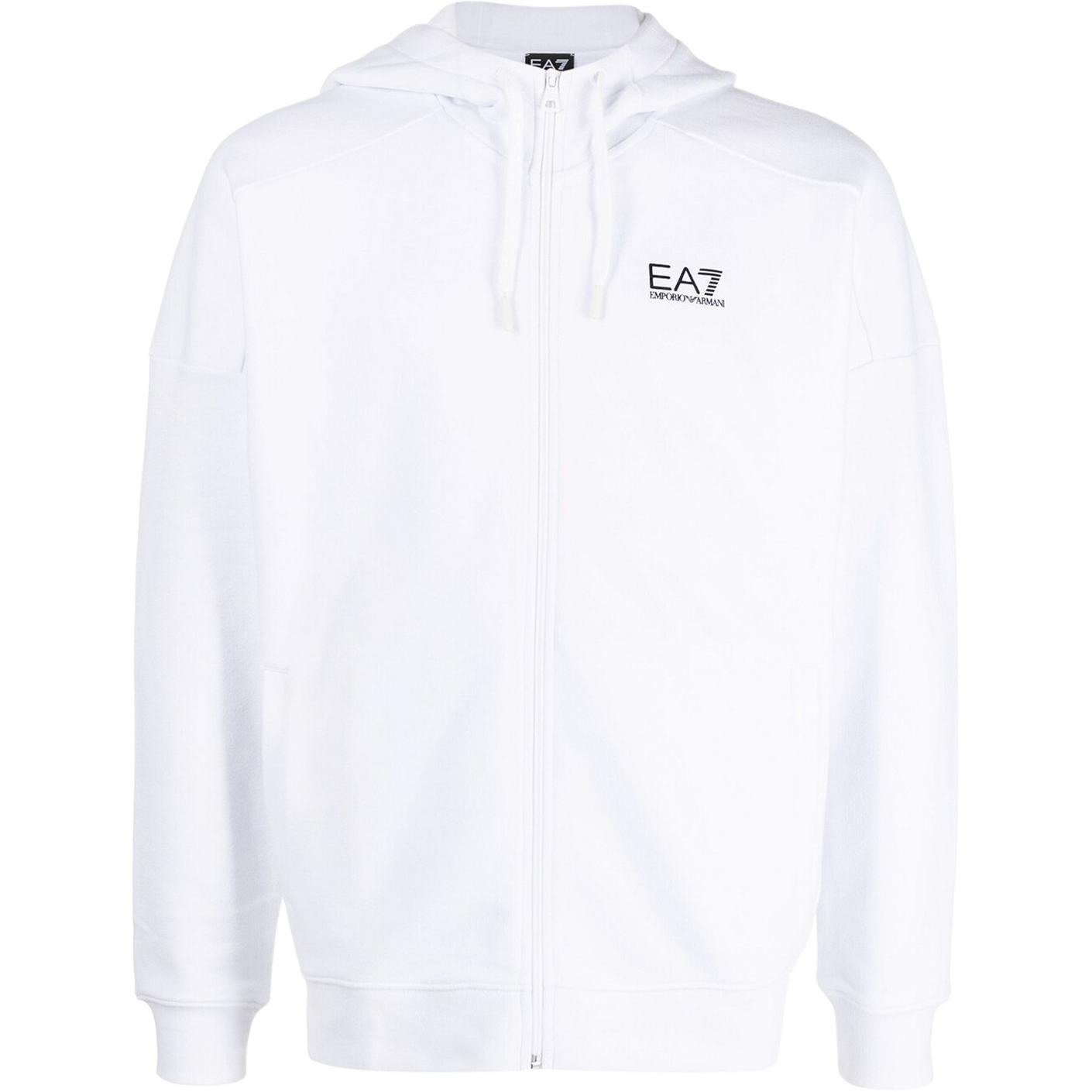 Emporio Armani SS23  White Hoodie with Logo Embroidery and Drawstring. 3RPM19-PJLSZ-0100