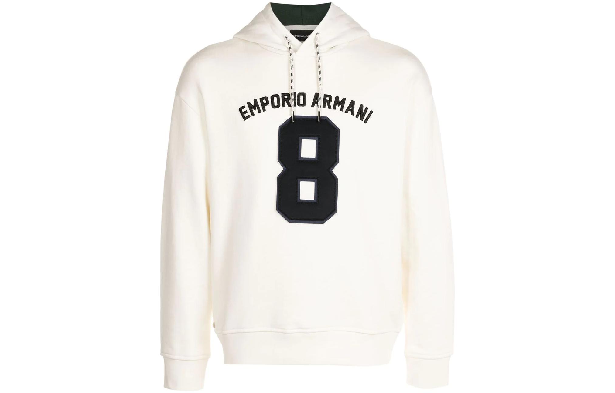 EMPORIO ARMANI SS23  White Logo Hoodie with Digital Patches. 3L1MCM-1JWPZ-0128