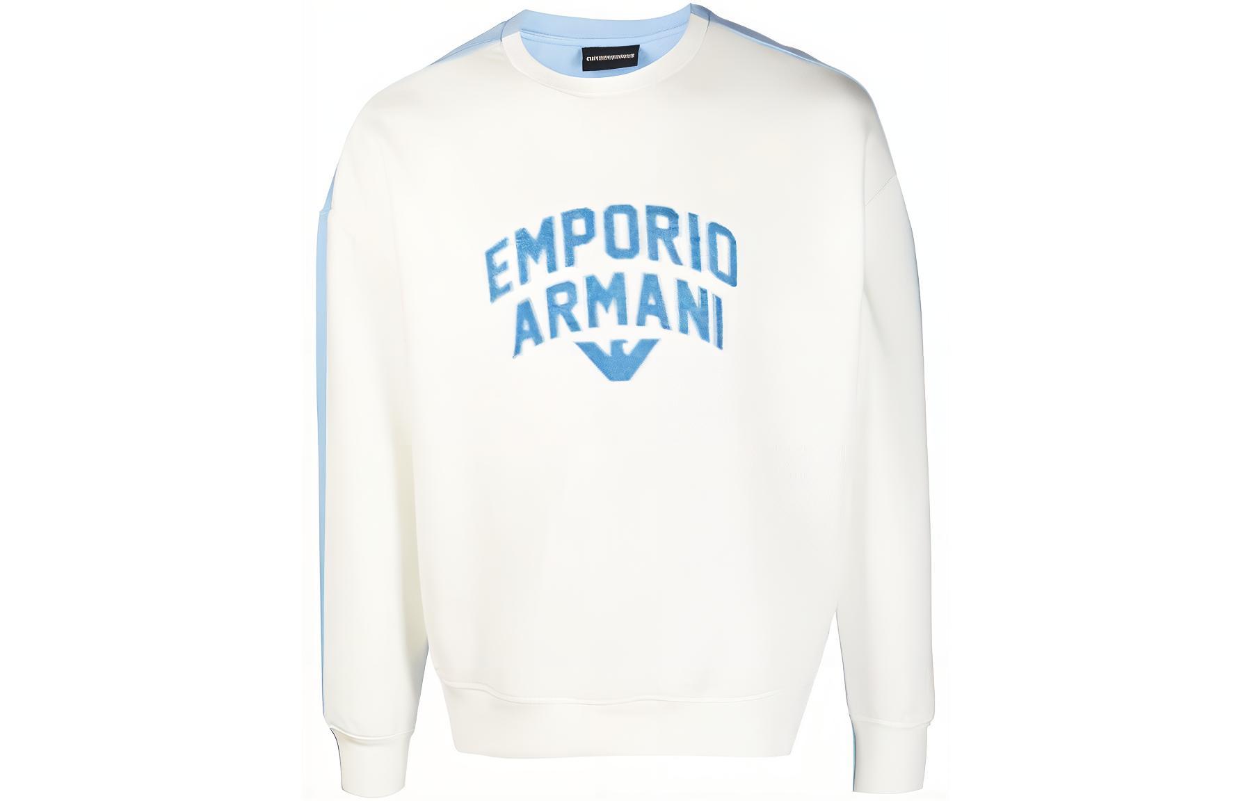 Emporio Armani SS23  White Logo Printed Pullover Casual Sweatshirt. 3R1MBE-1JHSZ-0164