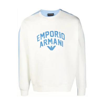 Emporio Armani SS23 White Logo Printed Pullover Casual Sweatshirt. 3R1MBE-1JHSZ-0164