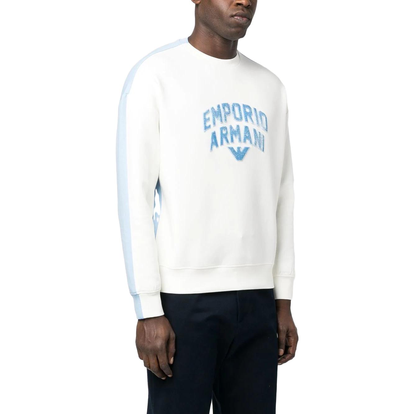 Shop Emporio Armani SS23  White Logo Printed Pullover Casual Sweatshirt. 3R1MBE-1JHSZ-0164
