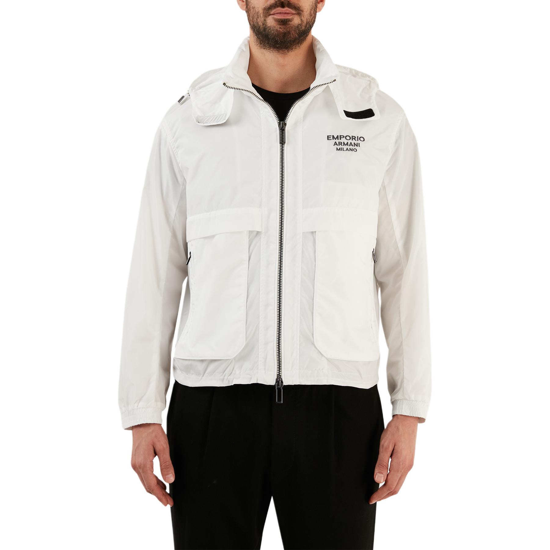 EMPORIO ARMANI SS23  White Solid Zip-Up Hoodie Jacket 3R1BC2-1NRMZ-0101