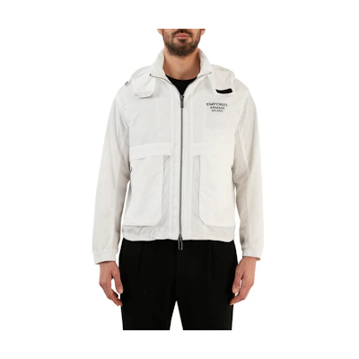 EMPORIO ARMANI SS23 White Solid Zip-Up Hoodie Jacket 3R1BC2-1NRMZ-0101