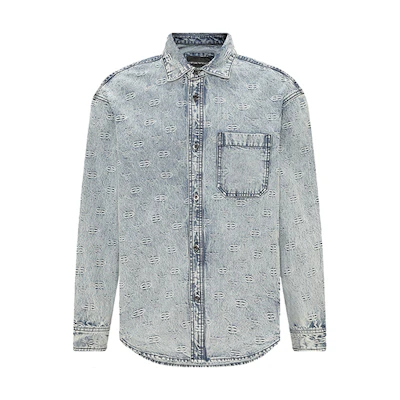 EMPORIO ARMANI SS23 All-Over Logo Shirt Blue Menswear 6L1CE3-1DMAZ-0943