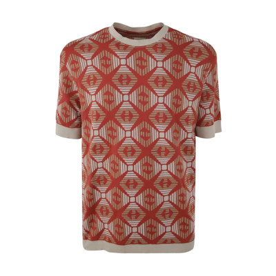 EMPORIO ARMANI SS23 All-Over Print Crewneck Short Sleeve T-Shirt Orange Mens 3R1T6G-1JXBZ-F213